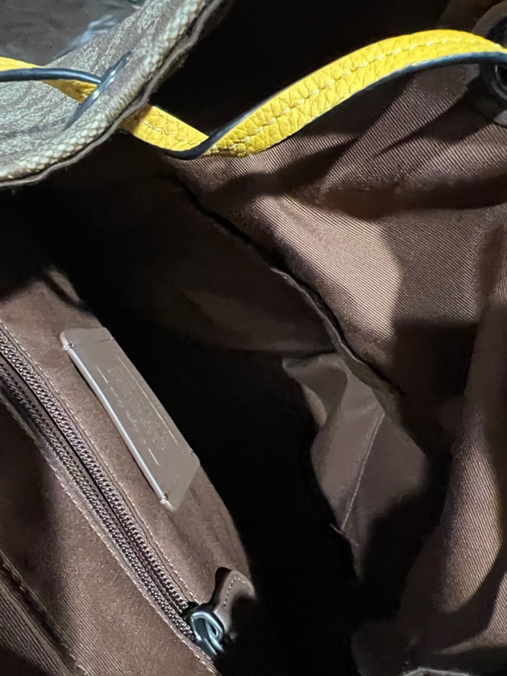 Coach Brown Signature Canvas Backpack with Yellow Leather Straps - Picture 6 of 10